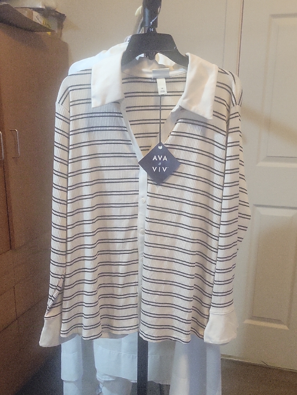 Ava & Viv Cream Shirt with Navy Stripes